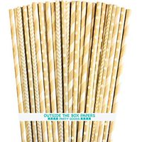 Paper Straws - Kraft Brown and White - Stripe Chevron Dot - 7.75 Inches - 75 Pack - Outside the Box Papers Brand