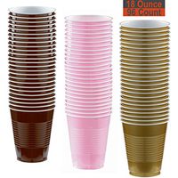 18 oz Party Cups, 96 Count - Brown, Light Pink, Gold - 32 Each Color