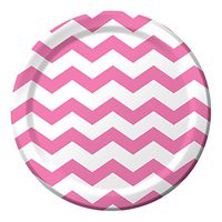 Creative Converting 96-Count Paper Dinner Plates, Chevron Candy Pink