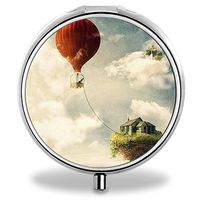Compact 3 Compartment Medicine Case, IMLONE Customized Hot Air Balloon Pill Organizer Metal Pill Box Pill Container for Purse, Travelling and Daily Needs