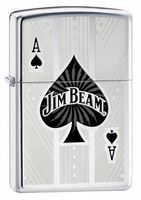 Zippo Jim Beam Ace of Spades High Polish Chrome Lighter, Silver, 5 1/2 x 3 1/2cm