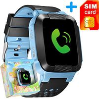 GBD 1.44 inch Touch Kids GPS Tracker Smart Watch with Camera SIM Calls Anti-lost SOS Children Girls Boys Wrist Watch Smart Bracelet Finder Safety Monitor Flashlight (Mix Blue)