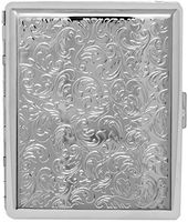 Silver Victorian Print (Full Pack 100s) Metal-Plated Cigarette Case & Stash Box