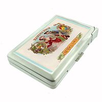Perfection In Style Metal Cigarette Case with Built in Lighter Vintage Tobacco Labels Design 004