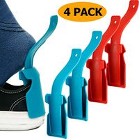 4 Pieces Lazy Shoe Helper Portable Sock Shoe Slider Travel Handled Shoe Horn Shoe Lifting Wearing Helper Tool Easy on Easy Off Plastic Shoehorn One Size Fits Most Shoes All Age, Blue/Red