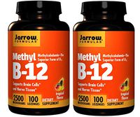 Jarrow Formulas Methyl B-12 Supports Brain Cells and Nerve Tissue 2500 Micrograms Dietary Supplement in Tropical Flavor - 100 Chewable Lozenges (Pack of 2)