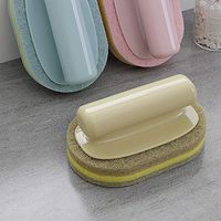 Gotian Sponge Brush Eraser Scrub Handle Grip Sink Pot Bowl Kitchen Cleaning Tool - Handle Design Sponge, Fine Sand Texture, Helpful Cleaning Tool (Beige)