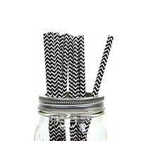 100CT Paper Straws, Food Safe Ink Color Paper Straws (Black Chevron)
