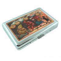 Perfection In Style Metal Silver Cigarette Case Vintage Halloween Design 018