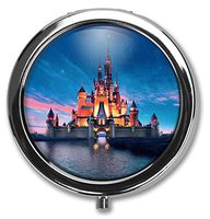 Hanbalin - Disney Castle Custom Round Silver Pill Box Pocket 2.1 inches Medicine Tablet Holder Organizer Case for Purse
