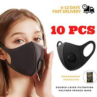 Face Masks with Breath valve, Independent Package, Washable, Reusable Black Cloth Masks – Protection from Dust, Pollen, Pet Dander, Other Airborne Irritants (10 PCS)