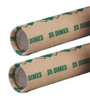 PM Company SecurIT $5.00 Dime Pre-Crimped Tubular Coin Wrappers, 3 Inches Length, Brown/Green, 1000/Carton (65071)
