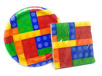 PartyDeiz Building Blocks Birthday Party Supply Bundle Dinner Paper Plates and Napkins (Pack for 20)