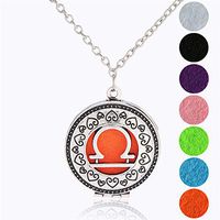Zodiac Sign Libra Pendant Necklace for Aromatherapy Essential Oil Fragrance Diffuser Pendant Locket Jewelry Chain Copper Perfume Necklace with 5 Refill Pads