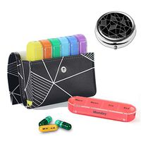 Pill Organizer Pill Box,LIZIMANDU Weekly Travel Pill Case Box Medication Reminder Daily AM PM,Day Night 7 Compartments,for 4 Times A Day,7 Days a Week-Includes Leather Carrying Ca (Black Fragment Set)