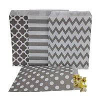 Biodegradable Paper Candy Cookie Bags, NUIBY Food Safe Favor Bags, Buffet Treat Bags for All Party Loot Bags - 100 Counts, Assorted 4 Designs (Grey)