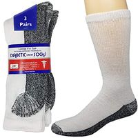 Debra Weitzner Diabetic Socks Mens Womens Non-Binding Cushion Socks Reinforced Heel Cotton 3 Pack Crew White/Black Sole 10-13