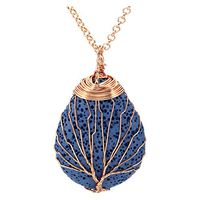Top Plaza Tree of Life Wire Wrapped Teardrop Pendant Necklace Lava Rock Stone Essential Oil Diffuser Aromatherapy Necklaces Jewelry for Women Men - Blue
