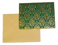 Gold Foil Blank Cards ~ Midnight Jewel (Gold Pattern on Green; 6 Cards with Brown Envelopes; 5.5" x 4.25")
