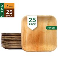 Raj Disposable Palm Leaf Plates [25-Pack] 7" Square Plates Strong and Reusable Party Plates - Decorative Compostable Tableware for Lunch, Dinner, Birthday, Camping, Outdoor BBQ, Picnic Parties