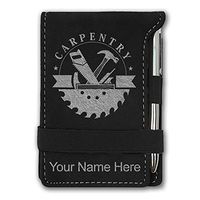 Mini Notepad, Carpentry, Personalized Engraving Included (Black with Silver)
