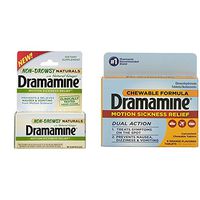 Dramamine Non-Drowsy Naturals with Natural Ginger, 18 Tablets & Dramamine Motion Sickness Relief Chewable Tablets, Orange Flavored, 8 Tablets