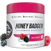 Honey Badger Vegan Hydration Post Workout | Wild Berry | Natural Caffeine Free Plant-Based Electrolytes Supplement Nootropics Sucralose Free Alpha-GPC AlphaSize + Beets | 30 Servings