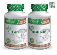 Benemax Vitamin D. Plant Based - Vegan Certified. Healthy Bones. Fast / High Absorption. 2 Pack x 60 = 120 Liquid Softgels