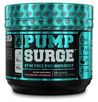 PUMPSURGE Caffeine Free Pump & Nootropic Pre Workout Supplement - Non Stimulant Preworkout Powder & Nitric Oxide Booster - 20 Servings, Strawberry Lemonade Flavor