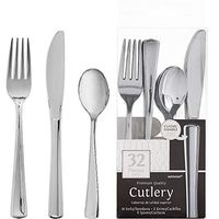 ELEGANI White Silver Premium Tableware; Silver Plastic Cutlery Set (2X Pack of 32ct Each)