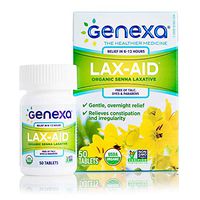 Genexa Lax-Aid for Adults | Effective Overnight Laxative | Certified Organic | Free of Talc (50 Tablets)