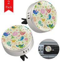Hand-Painted Bird Blue Heart Pink Car Aromatherapy Essential Oil Diffuser Crystal Glass Air Freshener Vent Clip Locket with 4 Refill Pads Silver metal Car Diffuser for Aromatherapy 34mm