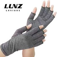 Luniquz Arthritis Gloves with Grips for Men Women Fingerless Compression to Relieve Hand Joint Pain, Grey/M