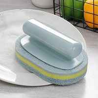 Gotian Sponge Brush Eraser Scrub Handle Grip Sink Pot Bowl Kitchen Cleaning Tool - Handle Design Sponge, Fine Sand Texture, Helpful Cleaning Tool (Sky Blue)