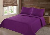 unbrand New 2/3PC NENA Bed Bedspread Quilt Set Coverlet Solid Stippling STITCHE Modern/King -Purple