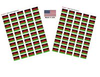 Made in USA! 100 Country Flag 1.5" x 1" Self Adhesive World Flag Scrapbook Stickers, Two Sheets of 50, 100 International Sticker Decal Flags Total (Malawi)