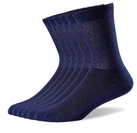 Well Knitting Men's Non-Binding Diabetic Ultra Loose Welt Soft and Comfort Coolmax Crew Thin Socks (6 Navy, L(10-13))