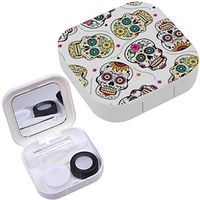Portable Contact Lens Case Box Travel Kit Mirror + Bottle + Tweezers Container Holder [ Beautiful Sugar Skulls ]