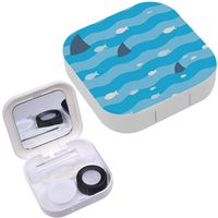 Portable Contact Lens Case Box Travel Kit Mirror + Bottle + Tweezers Container Holder [ Fish Fins Sharks Swimming ]