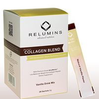 Relumins Premium Collagen Blend Powder Drink Mix - 20 Sachets - 100% Premium-Grade ActuMarine Collagen with Glutathione, Green Tea Extract and CoQ10 (Vanilla)