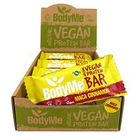 BodyMe Organic Vegan Protein Bar | Raw Maca Cinnamon | Box of 12 x 2.12oz (60g) | with 3 Plant Proteins
