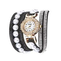 Sunhusing Women Retron Shining Crystal Heart Diamond Bracelet Analog Quartz Wrist Delicate Watch Jewelry(1 Black)