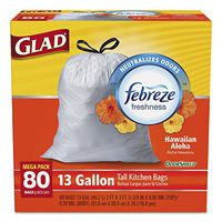 OdorShield Tall Kitchen Drawstring Trash Bags, Hawaiian Aloha, 13 Gal, 80/Box