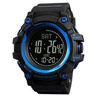 Fashion New Sports Watch Outdoor Multifunction,Men's Digital Altimeter Barometer Sports Watch with Compass Pedometer Stopwatch World Time Weather Forecast 5ATM Waterproof (Color : Blue)