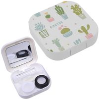 Portable Contact Lens Case Box Travel Kit Mirror + Bottle + Tweezers Container Holder [ Cactus Succulents Pots ]