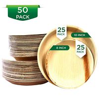 Raj Disposable Palm Leaf Plates [50-Pack] 25 x 10" Plates & 25 x 8"Plates Strong and Reusable Party Plates - Decorative Compostable Tableware for Lunch, Dinner, Birthday, Camping, Outdoor BBQ, Picnic