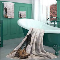 Western Hand Towel, Personalized Gift, Set of 3, Traditional Rodeo Cowboy Hat and Cowgirl Boots Retro Grunge Background Art Photo, Lightweight, Quick Dry Towel, for Beach, Travel, Swim, Camping