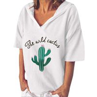 Shusuen Women 3/4 Sleeve Floral Print Tops Funny Cactus Graphic T-Shirts Summer Hoodie White
