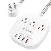 Power Strip with Quick Charge 3.0, 3 Outlets 4 USB Portable Desktop Charging Station with Flat Plug, 5ft Long Braided Extension Cords for Home and Office, ETL Listed, White