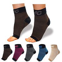 ACTINPUT Compression Foot Sleeves for Men & Women - Best Plantar Fasciitis Socks with Arch Support (Black/Brown, Large)